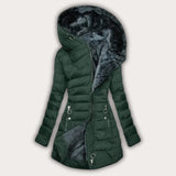 Women’s Hooded Puffer Coat | Asymmetrical Zip | Faux Fur Lining