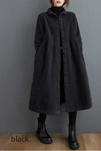 Women’s Corduroy Winter Coat in Long Overcoat Style | Warm Ladies Jacket for Autumn