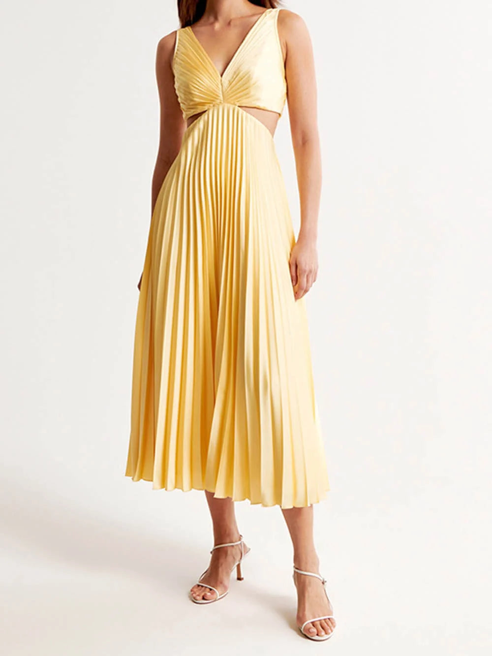 Women’s Pleated Evening Midi Dress in Elegant Style | Wedding Guest Party Dress