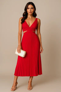 Women’s Pleated Evening Midi Dress in Elegant Style | Wedding Guest Party Dress