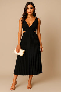 Women’s Pleated Evening Midi Dress in Elegant Style | Wedding Guest Party Dress