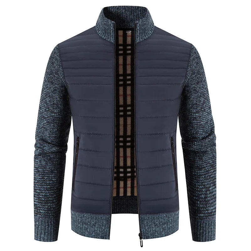 Men’s Fleece Jacket with Knitted Sleeves | Warm Winter Casual Coat