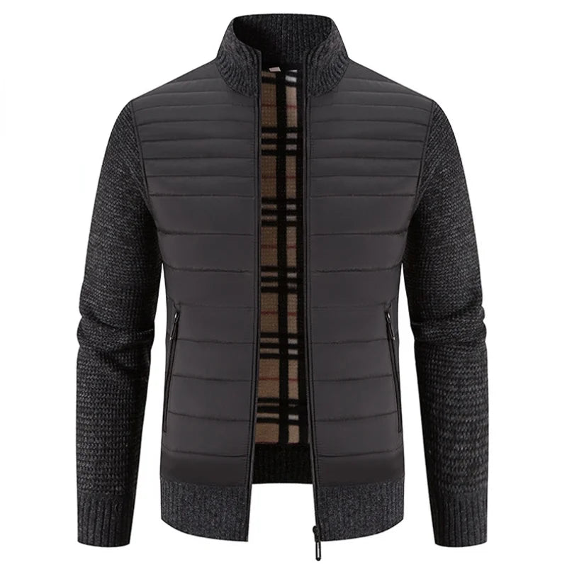 Men’s Fleece Jacket with Knitted Sleeves | Warm Winter Casual Coat