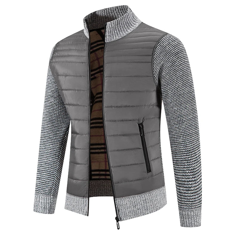 Men’s Fleece Jacket with Knitted Sleeves | Warm Winter Casual Coat