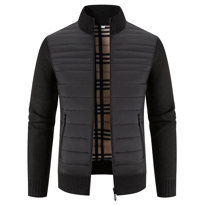 Men’s Fleece Jacket with Knitted Sleeves | Warm Winter Casual Coat