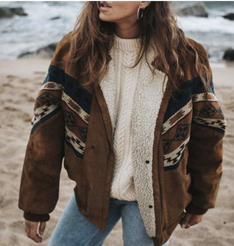 Women’s Bohemian Winter Jacket with Patterned Details | Stylish Warm Coat