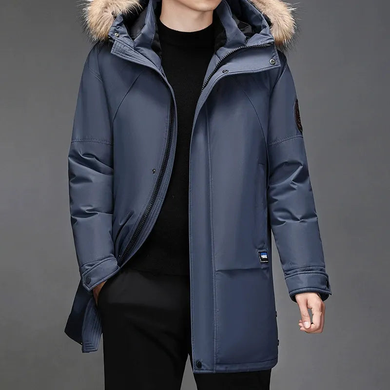Men’s Hooded Winter Parka | Warm Mid Length Coat with Fur Trim