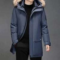 Men’s Hooded Winter Parka | Warm Mid Length Coat with Fur Trim