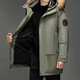 Men’s Hooded Winter Parka | Warm Mid Length Coat with Fur Trim