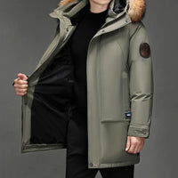 Men’s Hooded Winter Parka | Warm Mid Length Coat with Fur Trim