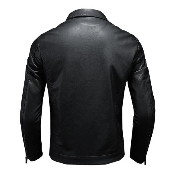 Men’s Leather Biker Jacket with Lapel Collar | Timeless Slim Fit Moto Coat