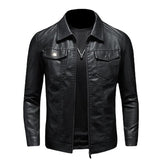 Men’s Leather Biker Jacket with Lapel Collar | Timeless Slim Fit Moto Coat