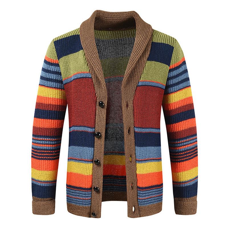 Men’s Knitted Cardigan with Lapel Collar in Colourblock Style | Smart Casual Jumper