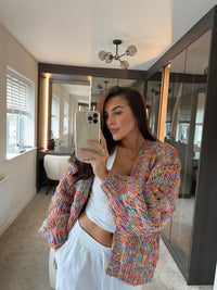 Women’s Chunky Knit Cardigan | Multicolour Yarn | Balloon Sleeves | Cosy Autumn Layer