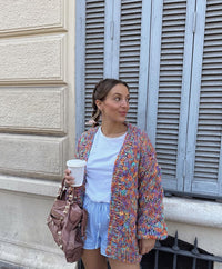 Women’s Chunky Knit Cardigan | Multicolour Yarn | Balloon Sleeves | Cosy Autumn Layer