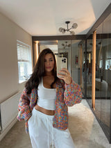 Women’s Chunky Knit Cardigan | Multicolour Yarn | Balloon Sleeves | Cosy Autumn Layer