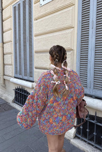 Women’s Chunky Knit Cardigan | Multicolour Yarn | Balloon Sleeves | Cosy Autumn Layer