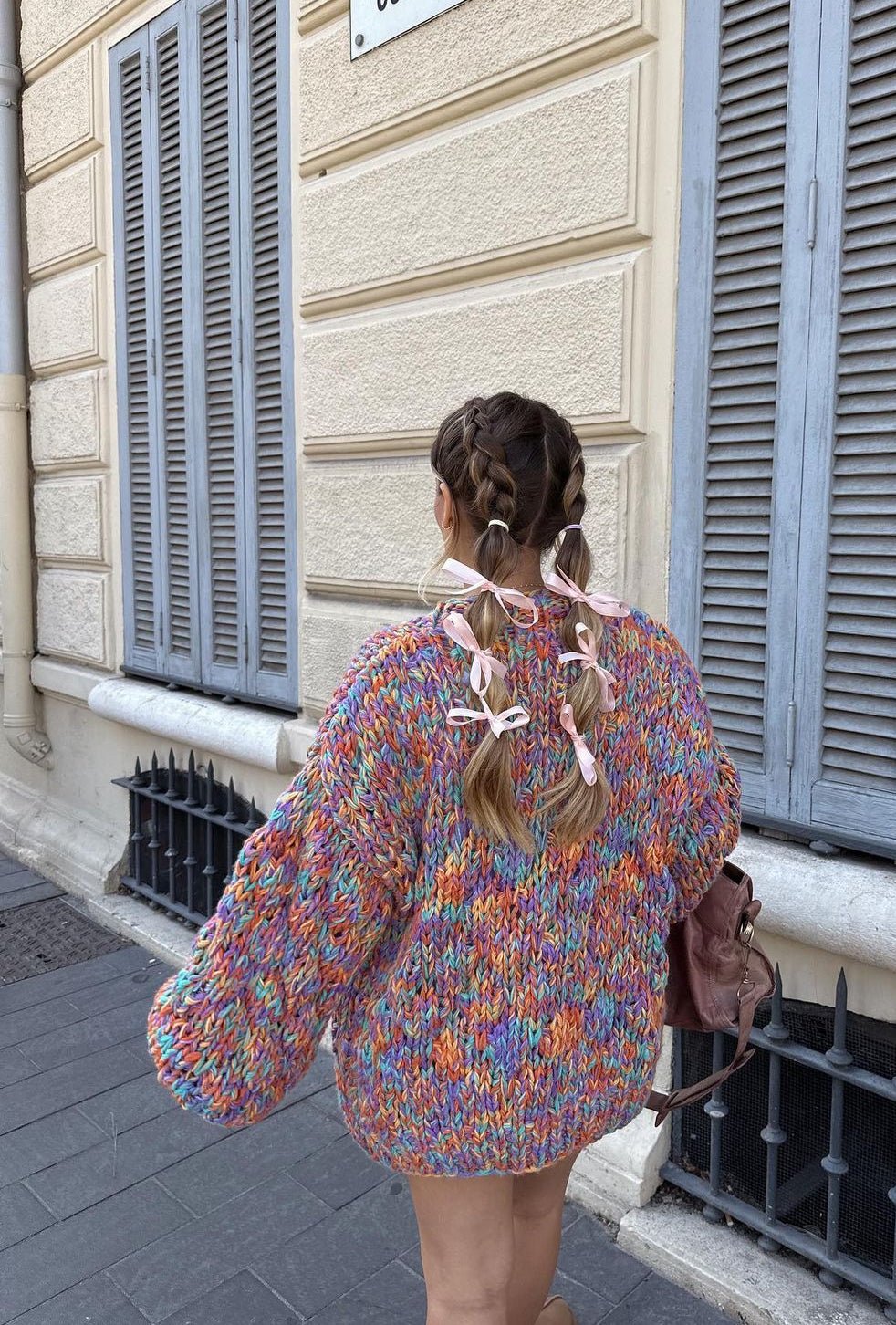 Women’s Chunky Knit Cardigan | Multicolour Yarn | Balloon Sleeves | Cosy Autumn Layer