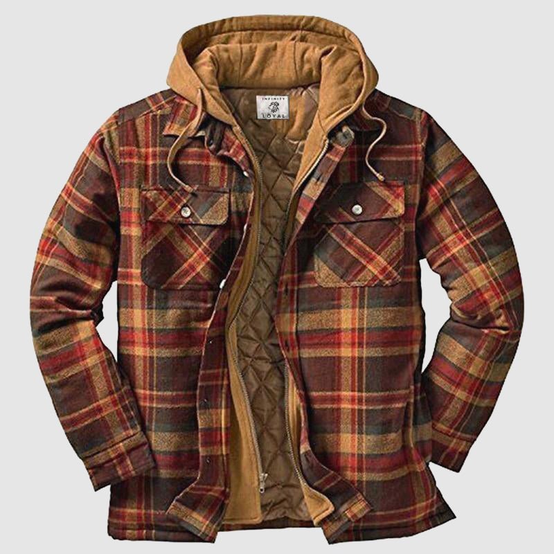 Men’s Quilted Lumberjack Jacket with Hood | Warm Outdoor Winter Coat