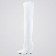 Over the Knee Boots | Slouchy Fit | White Boots Leather Look | Pointed Toe