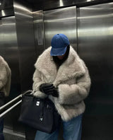 Women’s Faux Fur Winter Coat in Neutral Tone | Elegant Fluffy Jacket